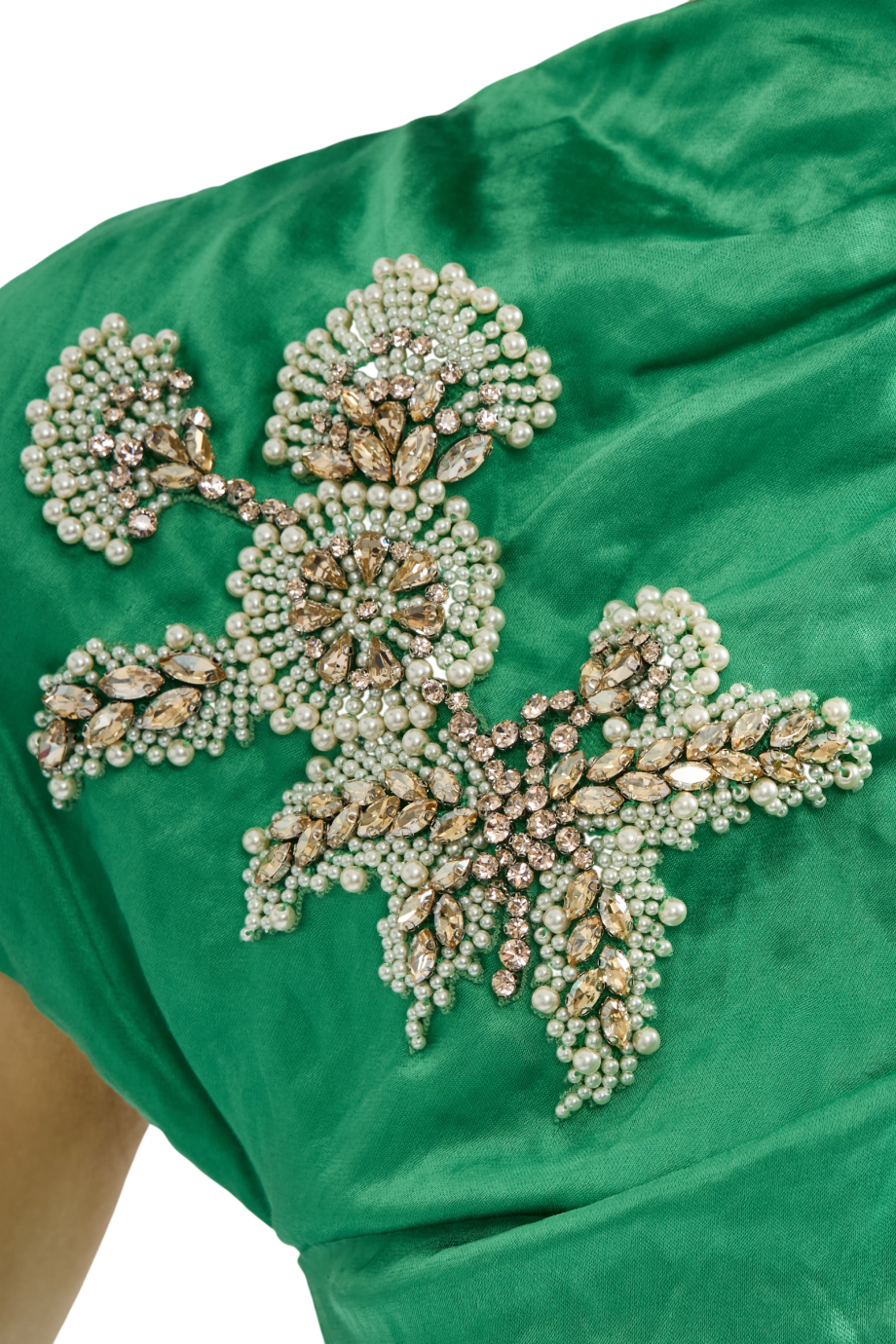 Embellished textured-satin midi dress in sea green