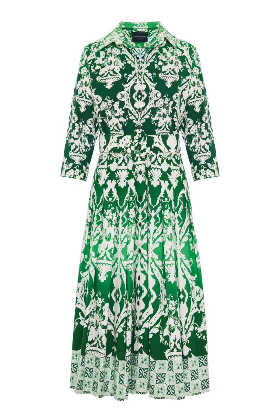 Audrey printed cotton midi shirt dress in green