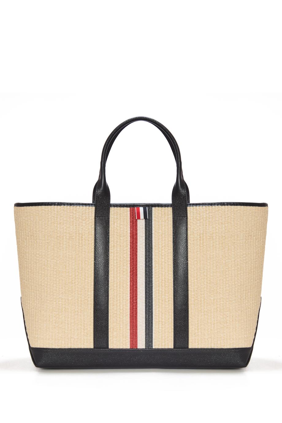 Raffia striped medium tote in black 