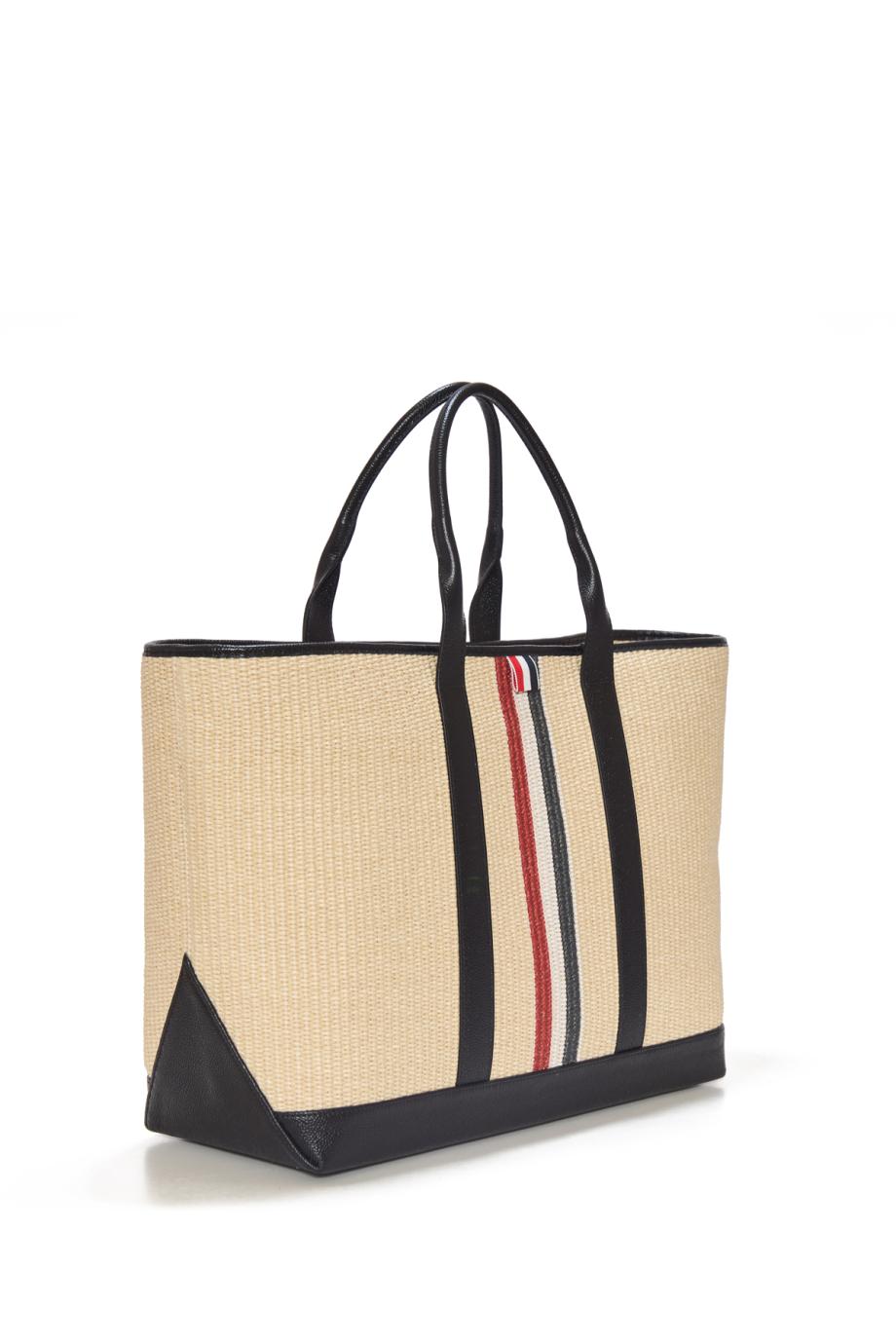 Raffia striped medium tote in black 