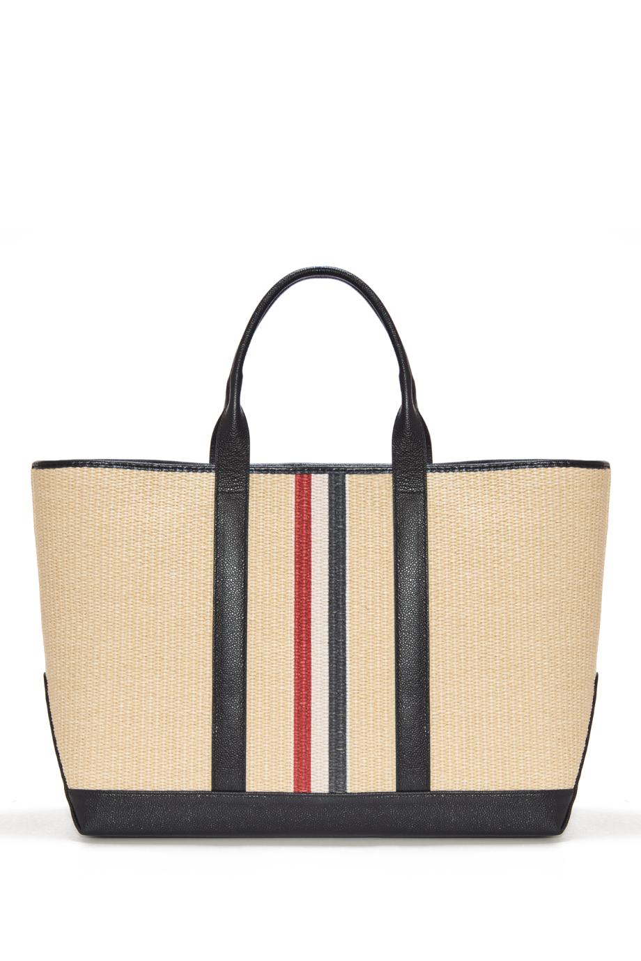 Raffia striped medium tote in black 