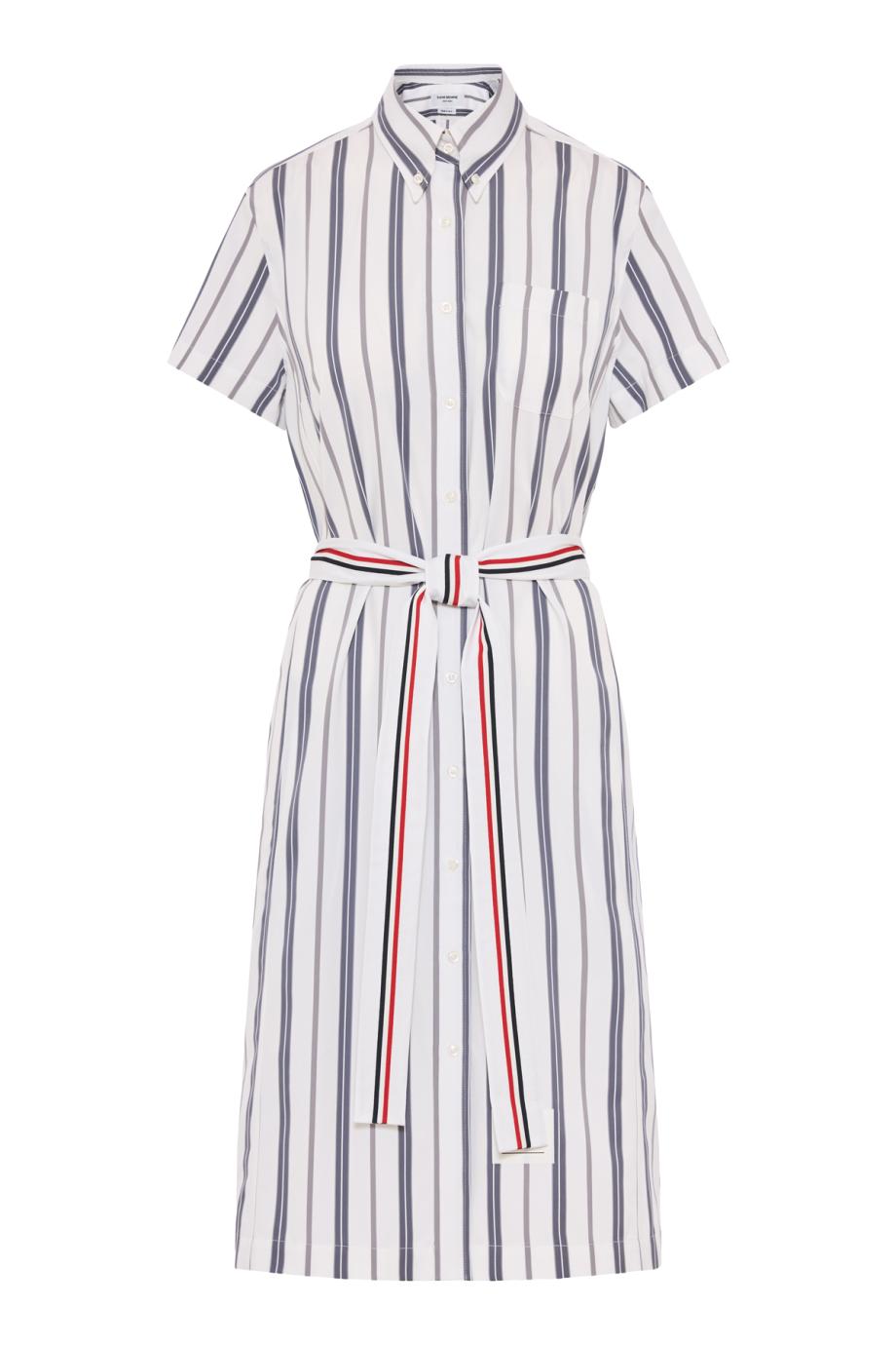 Striped cotton midi shirt dress in gray