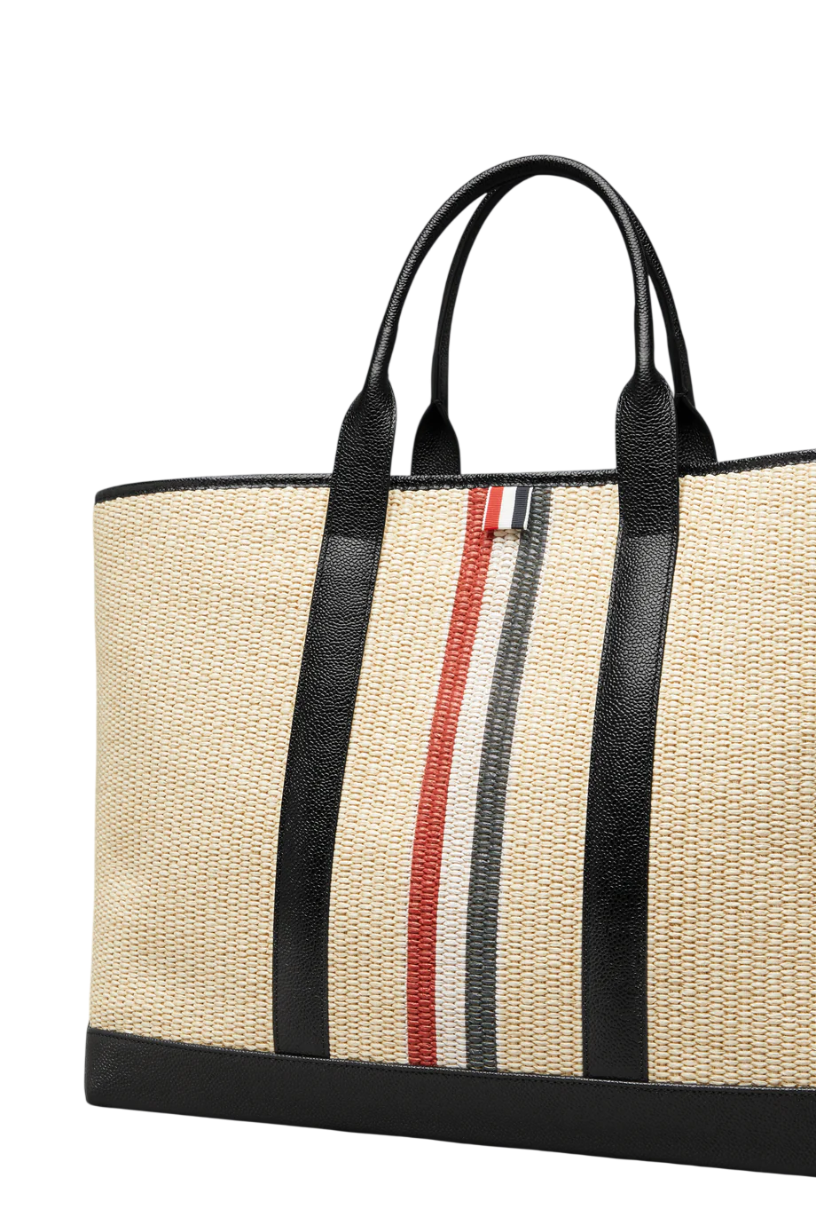 Raffia striped medium tote in black