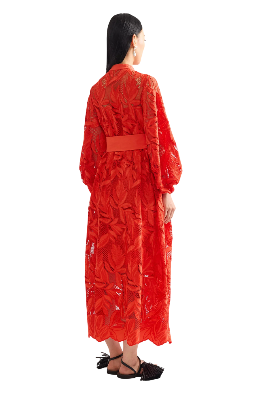 Lace midi dress in sunset orange