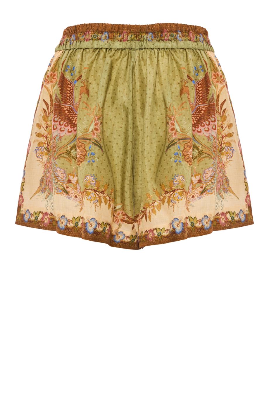 Indra Relaxed Scarf Floral silk shorts in khaki