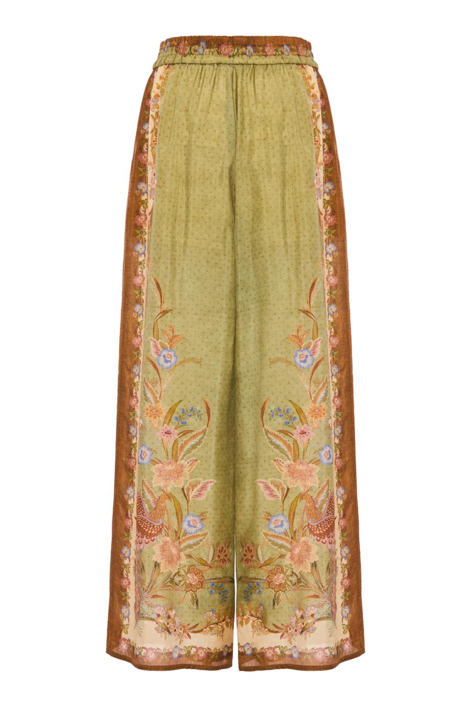 Indra Relaxed Scarf Floral silk pants in khaki