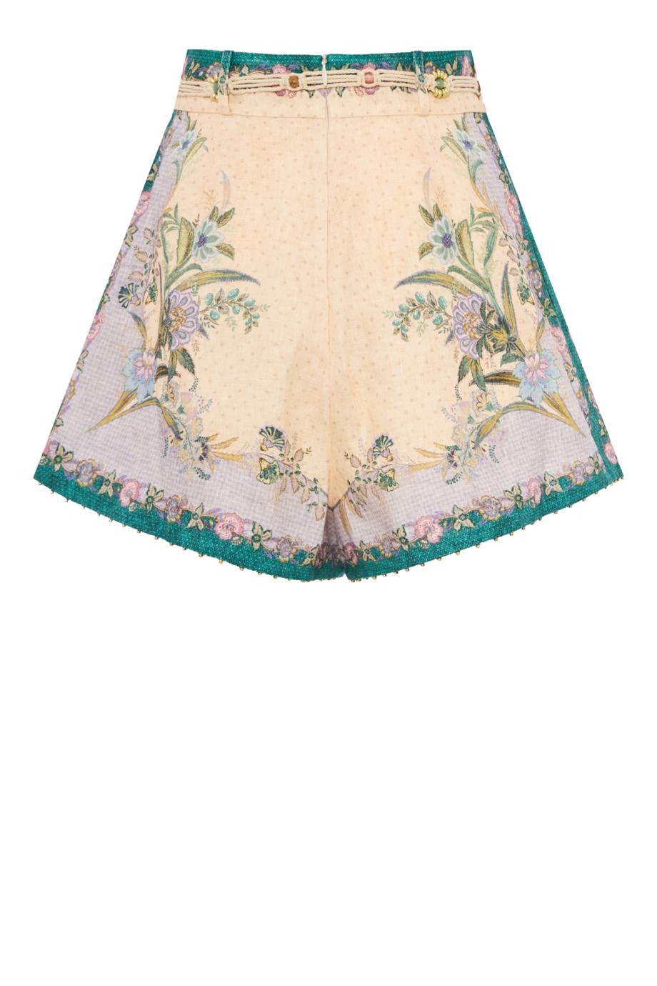 Indra Tuck printed linen shorts in cream
