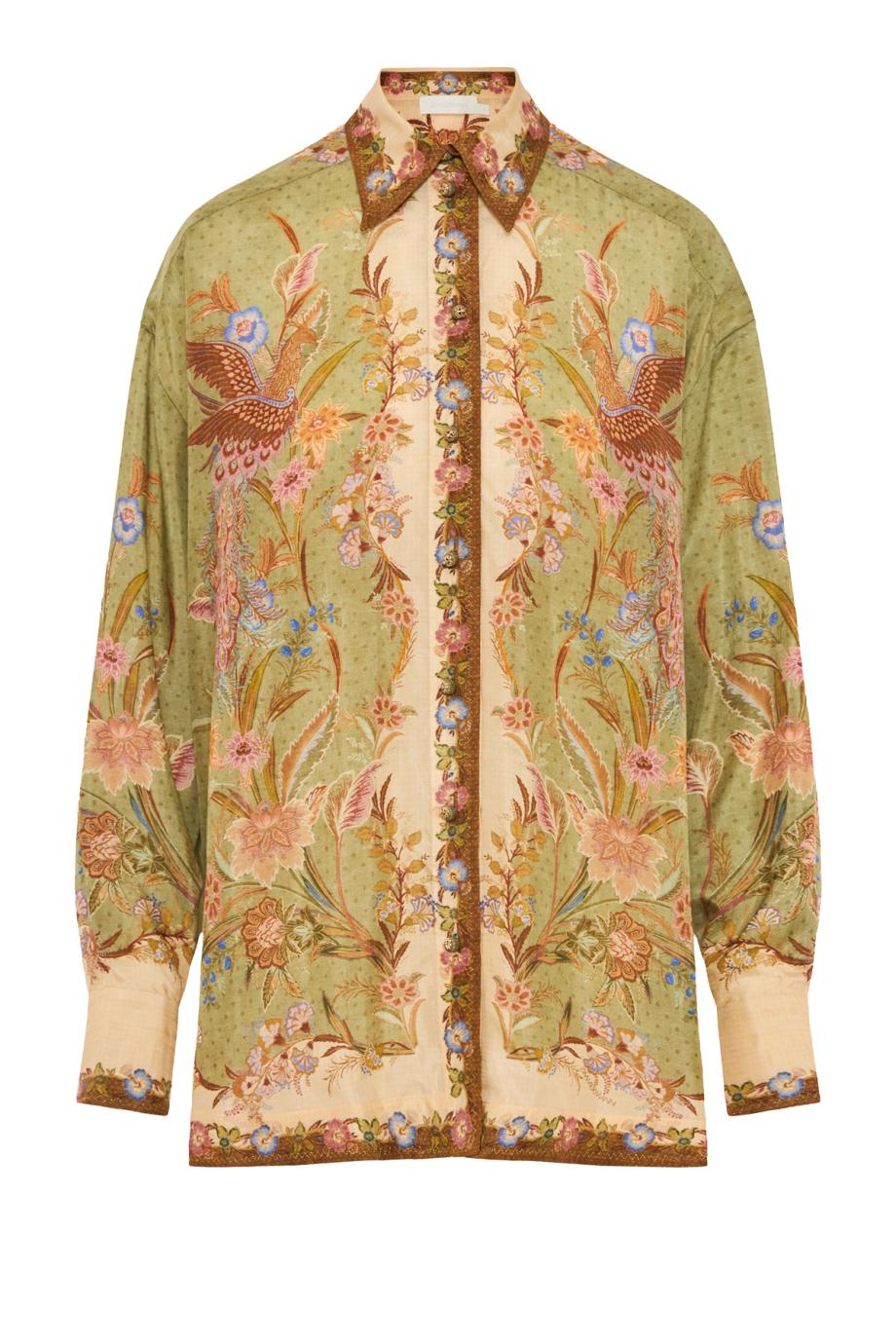 Indra Relaxed Scarf Floralsilk shirt in khaki