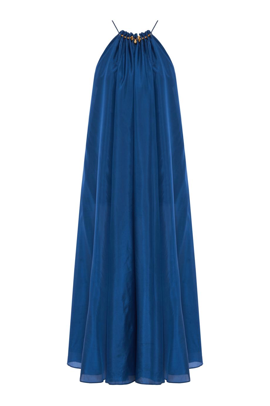 Aster Gathered silk maxi dress in cobalt