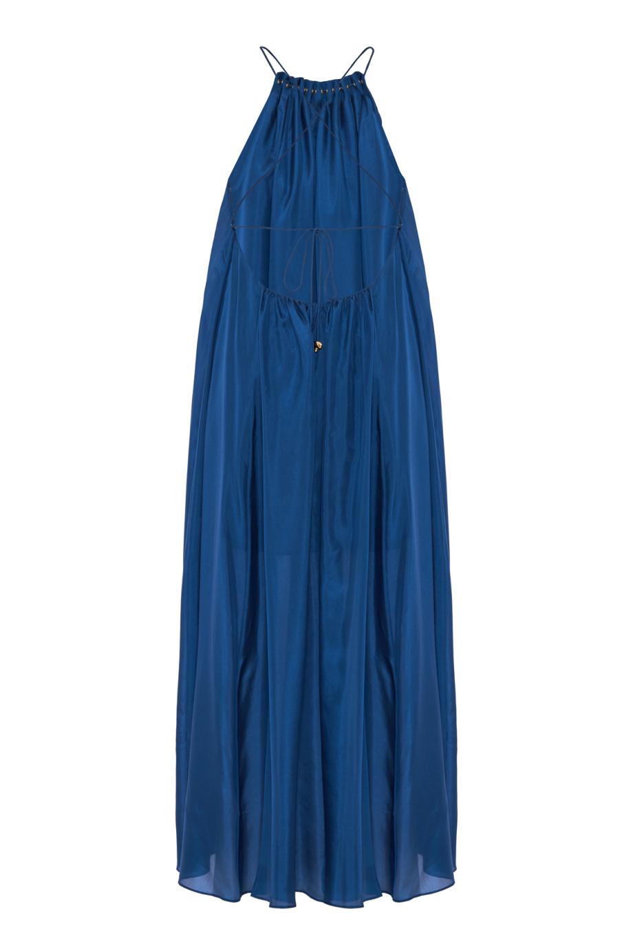 Aster Gathered silk maxi dress in cobalt