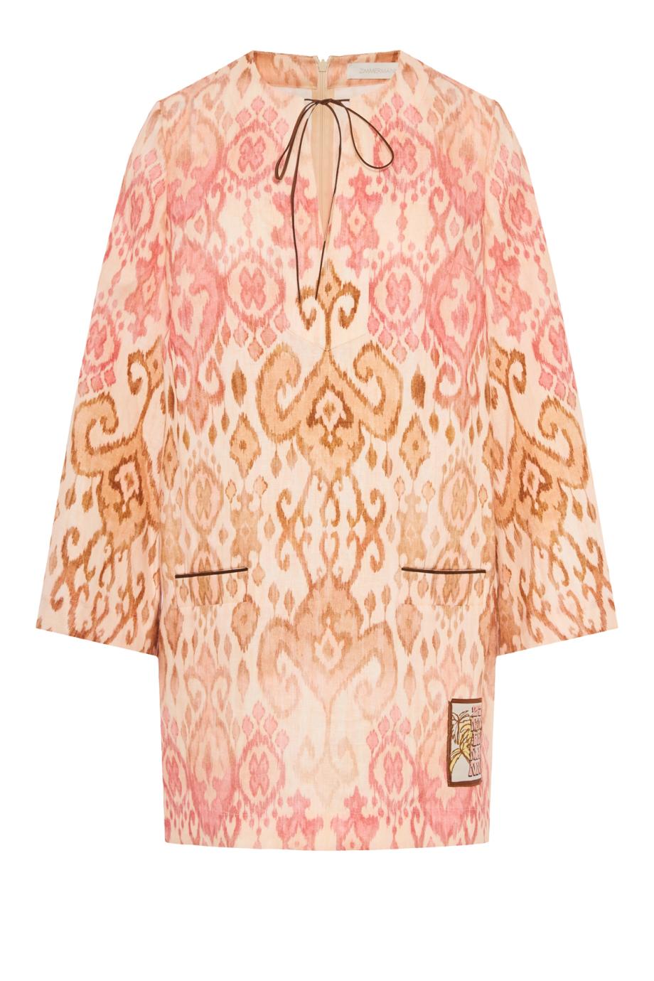 Aster printed linen mini dress in pink