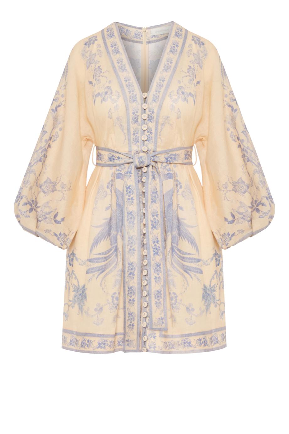 Indra Plunge linen mini dress in lilac floral