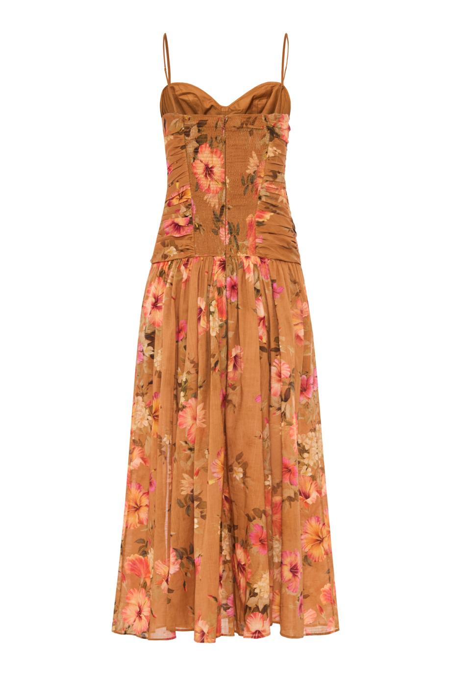 Mahon Tie Front knotted printed cotton midi dress in hibiscus
