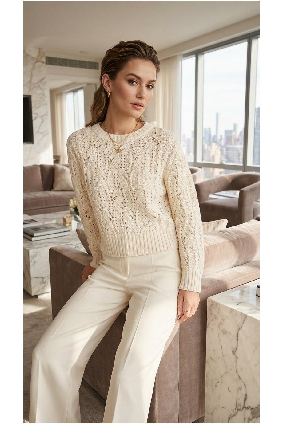 Knitted cashmere and cotton sweater in butter 