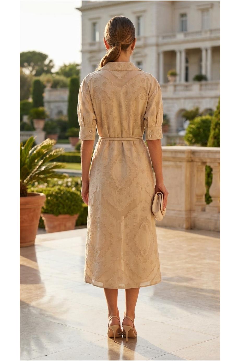 Cotton-blend polo dress in beige 
