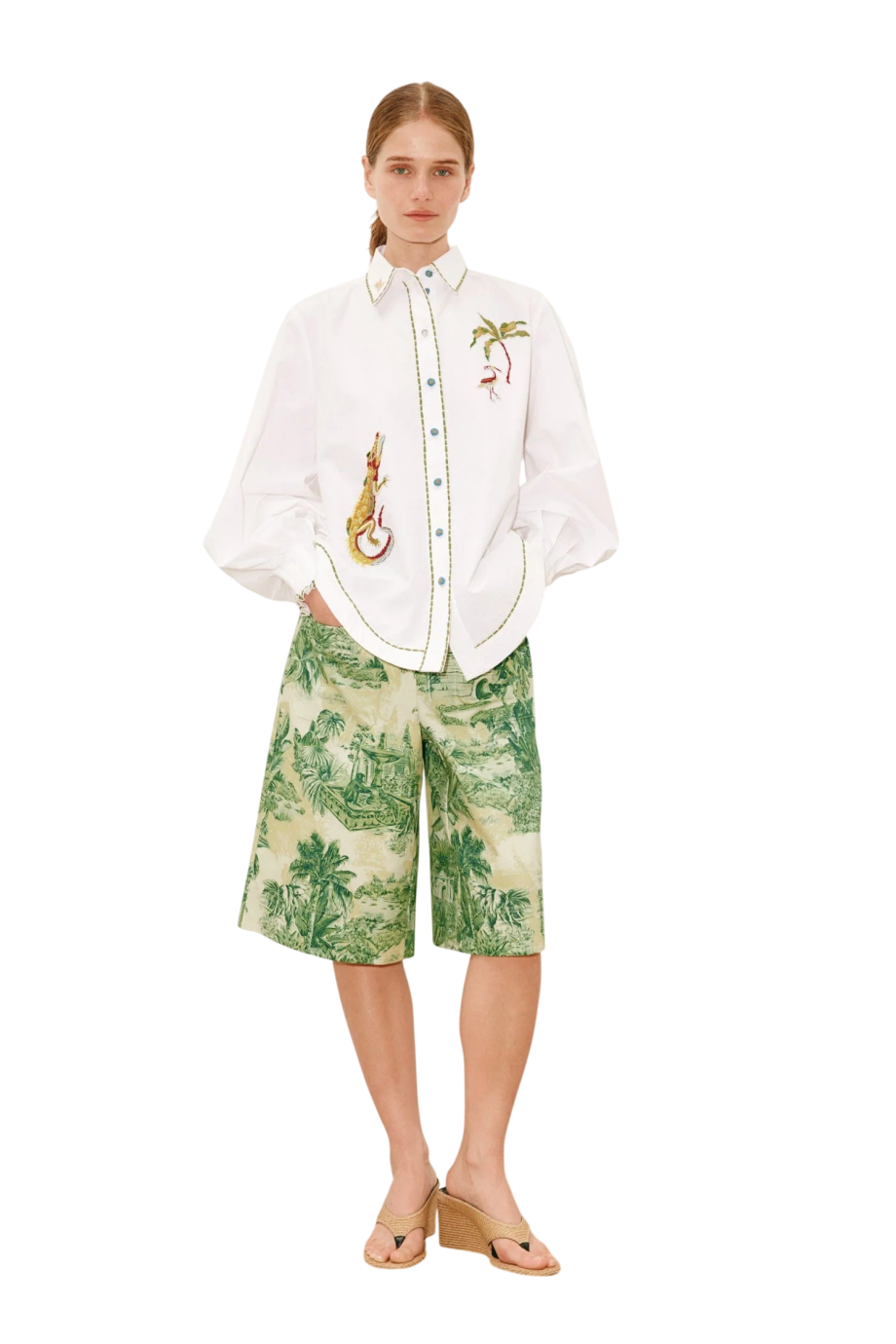 Camelia embellished cotton shirt in ivory