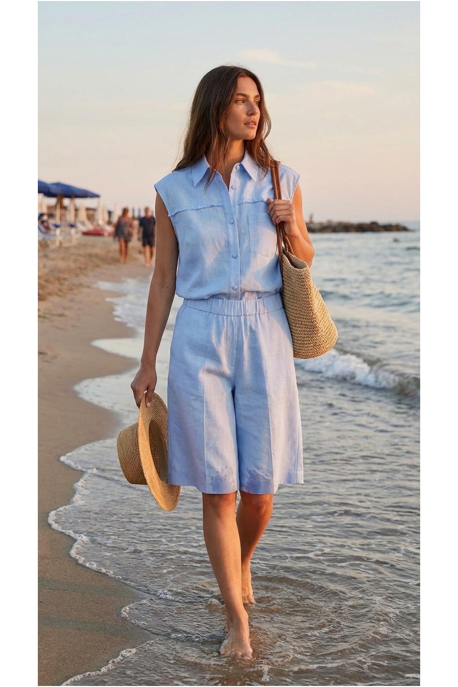 Linen sleeveless top in light blue