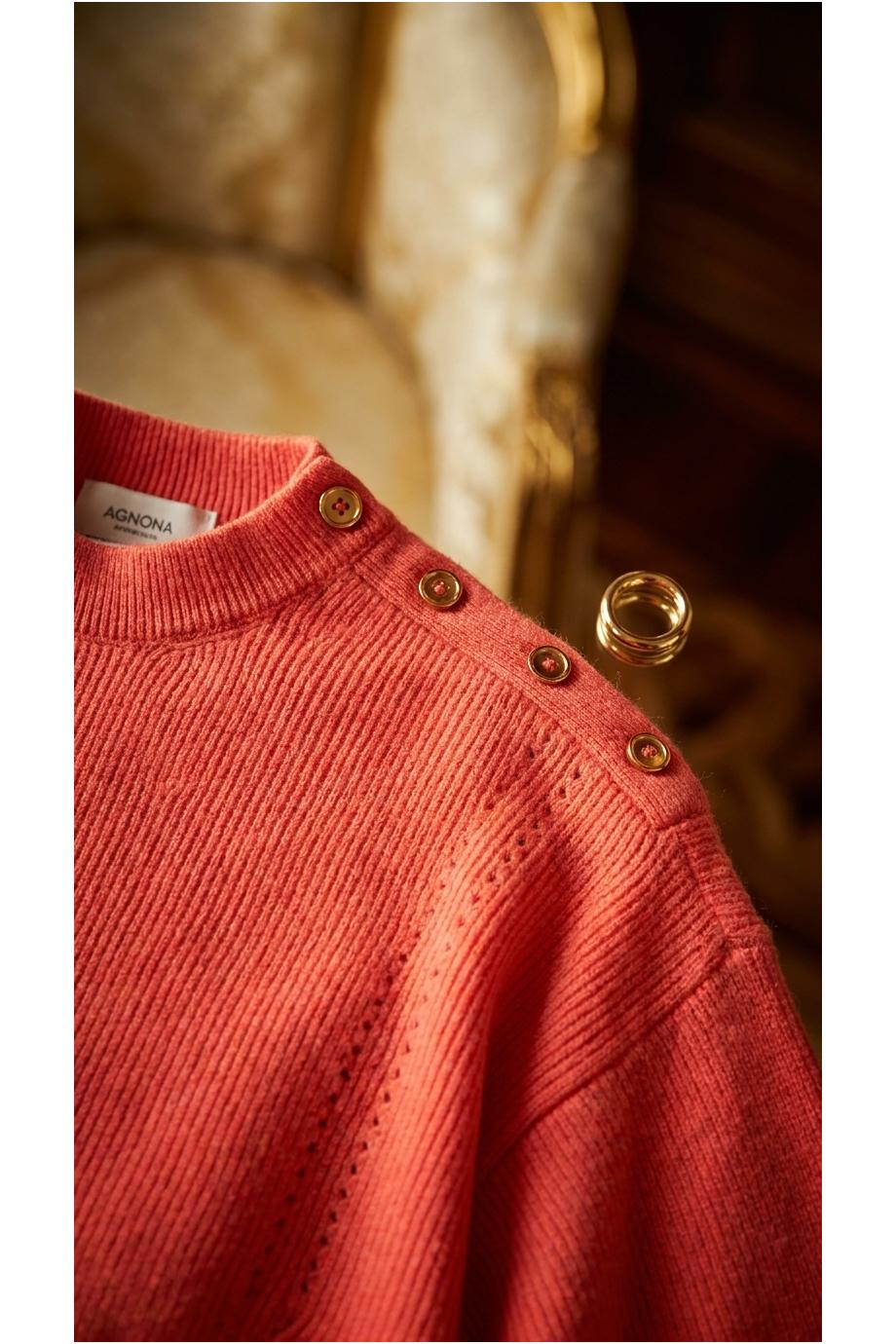 Embroidered cashmere and cotton sweater in sunset