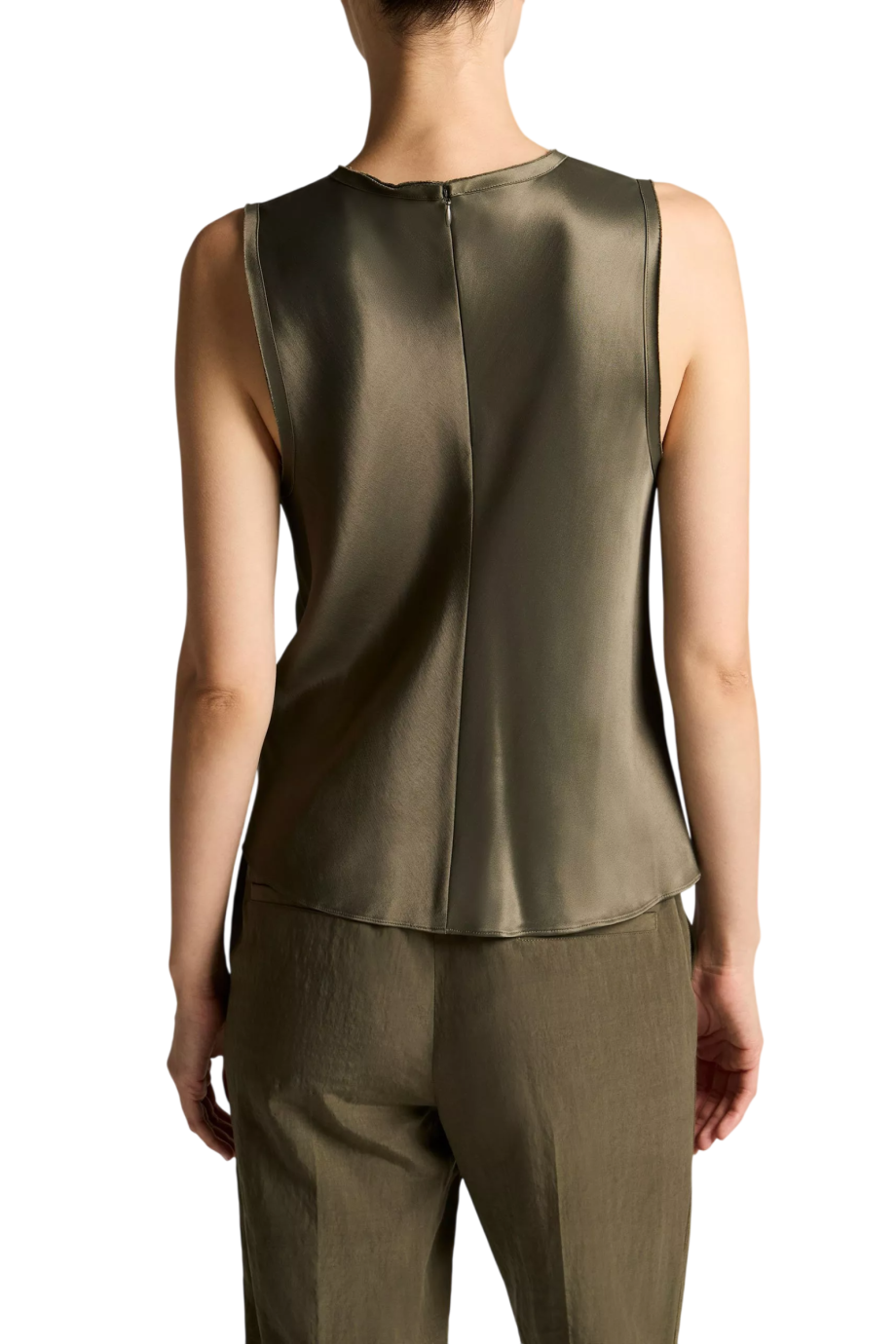 Satin sleeveless top in pine green