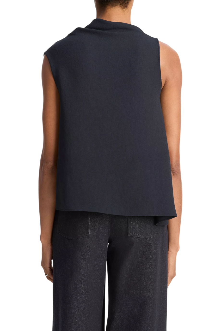 Draped asymmetric sleeveless top in black
