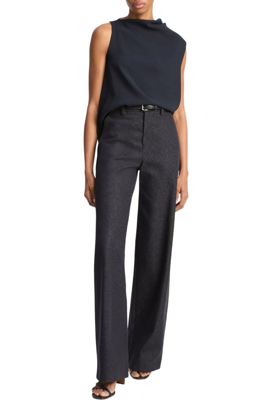 Draped asymmetric sleeveless top in black