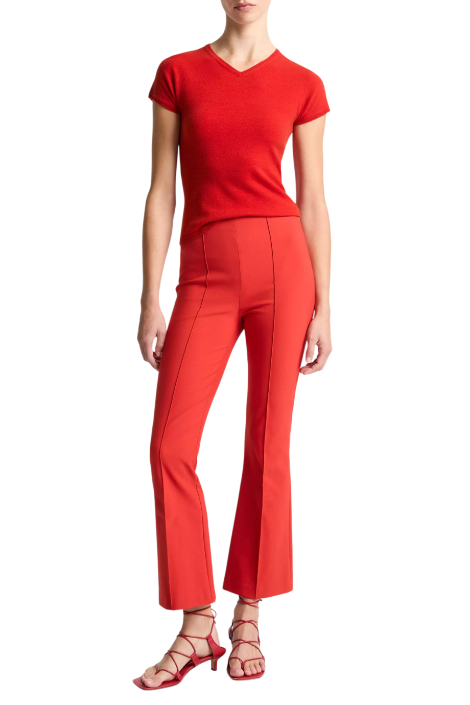 Cotton-blend cropped trousers in poppy