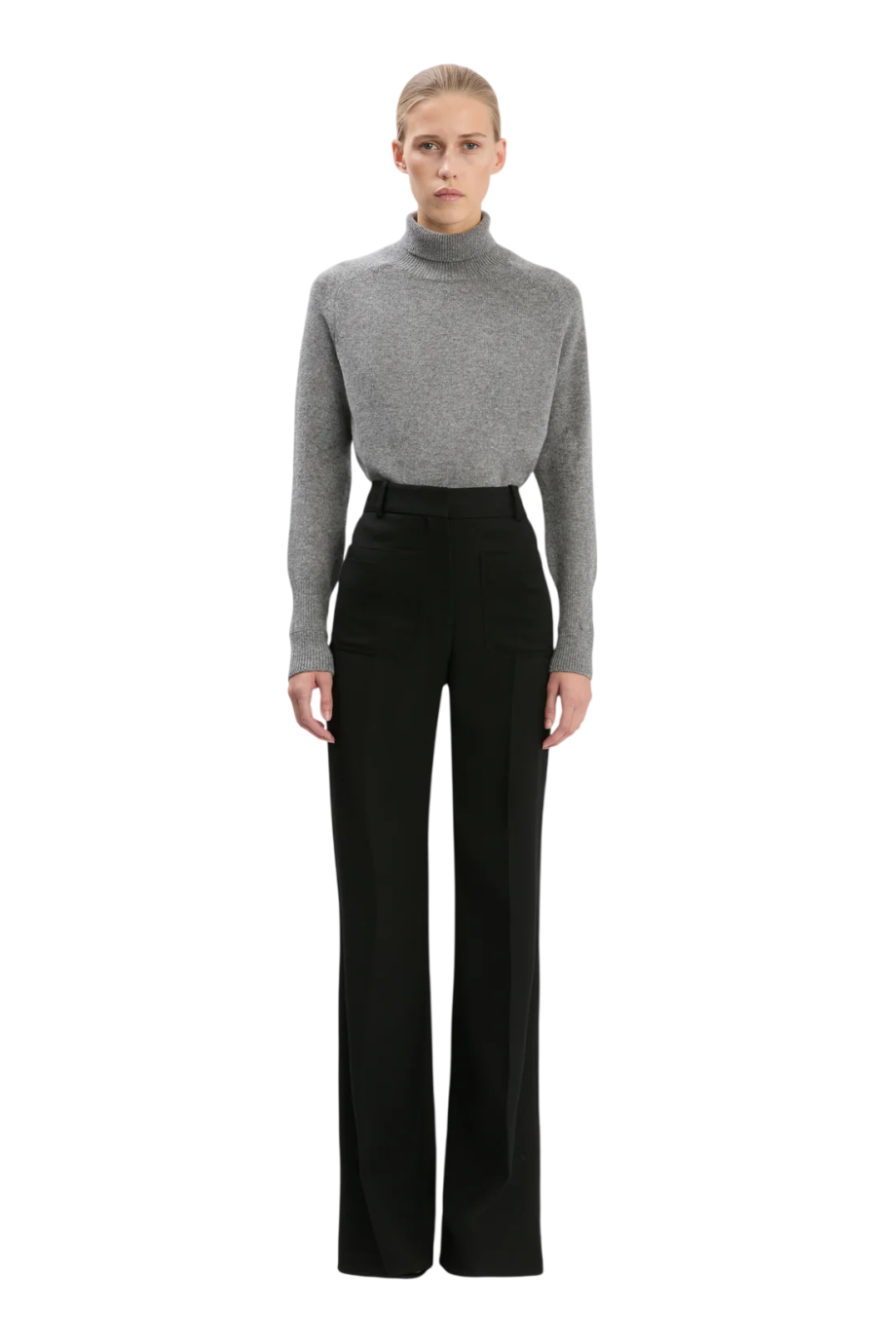 Wool-blend wide-leg trousers in black