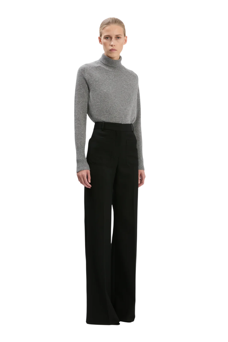 Wool-blend wide-leg trousers in black