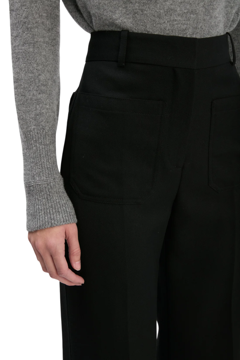 Wool-blend wide-leg trousers in black