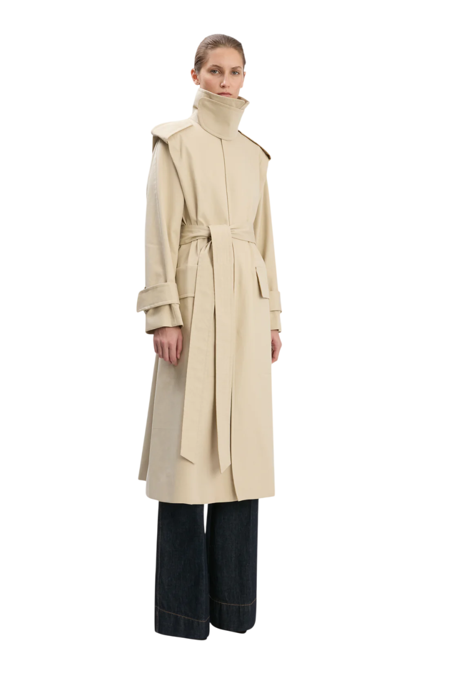 Phillipa oversized cotton trench coat in beige