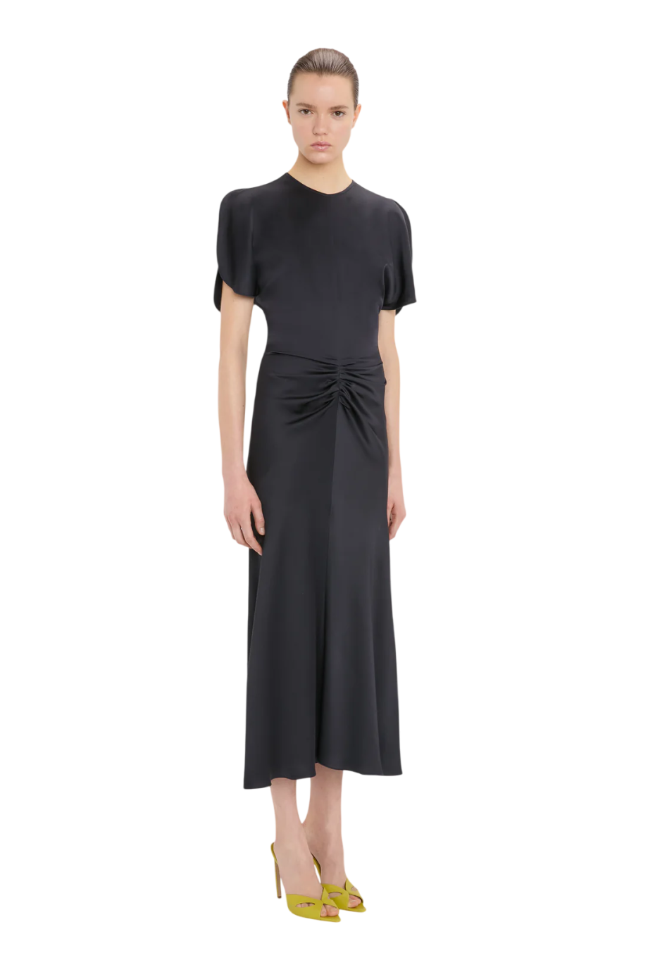 Bela satin midi dress in midnight