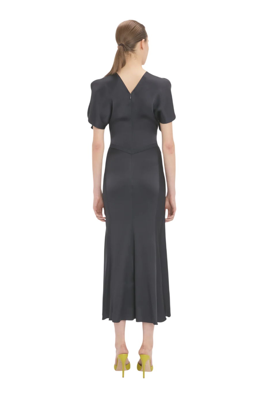 Bela satin midi dress in midnight