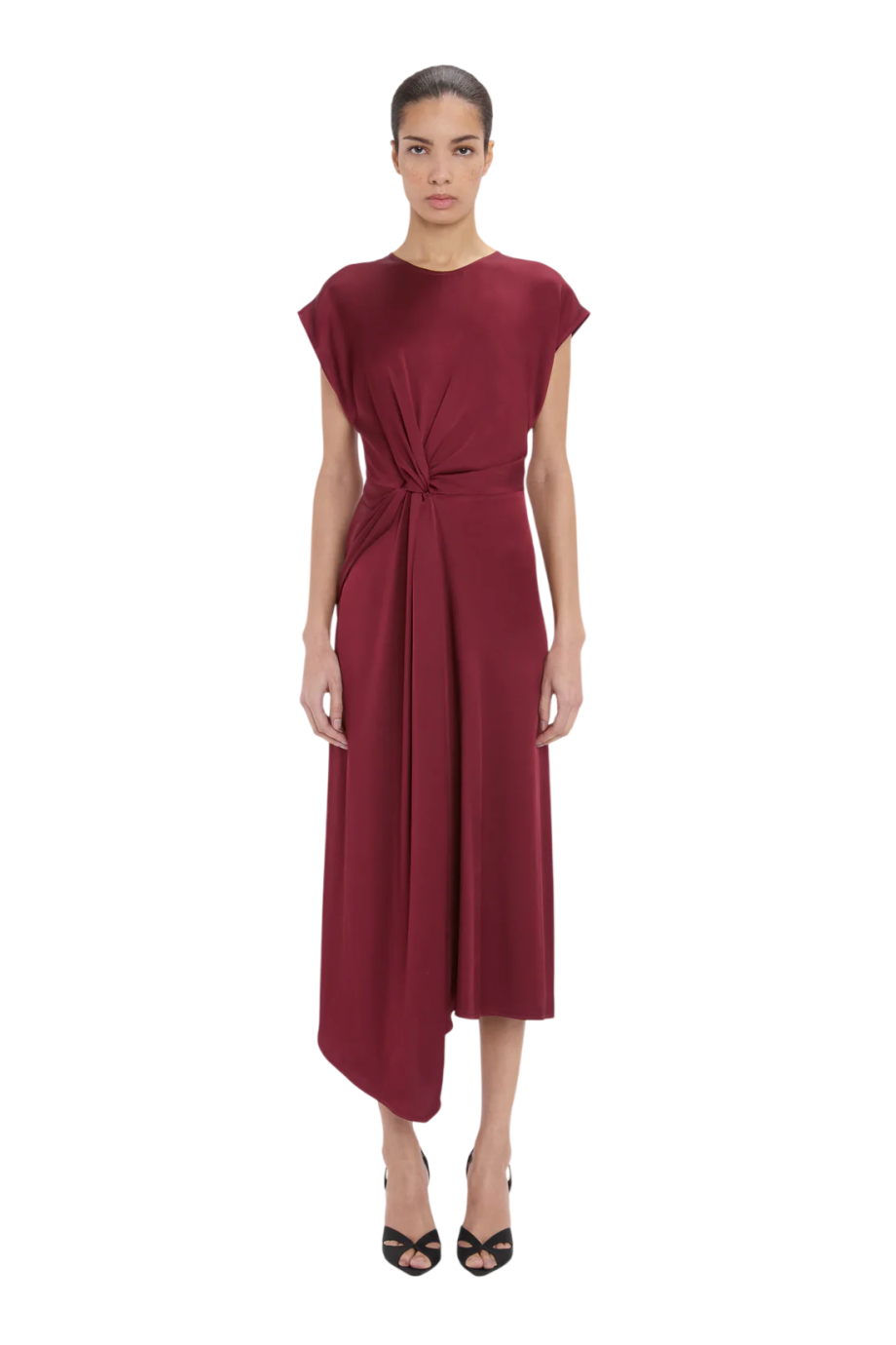 Blousey crepe midi dress in blackcurrant