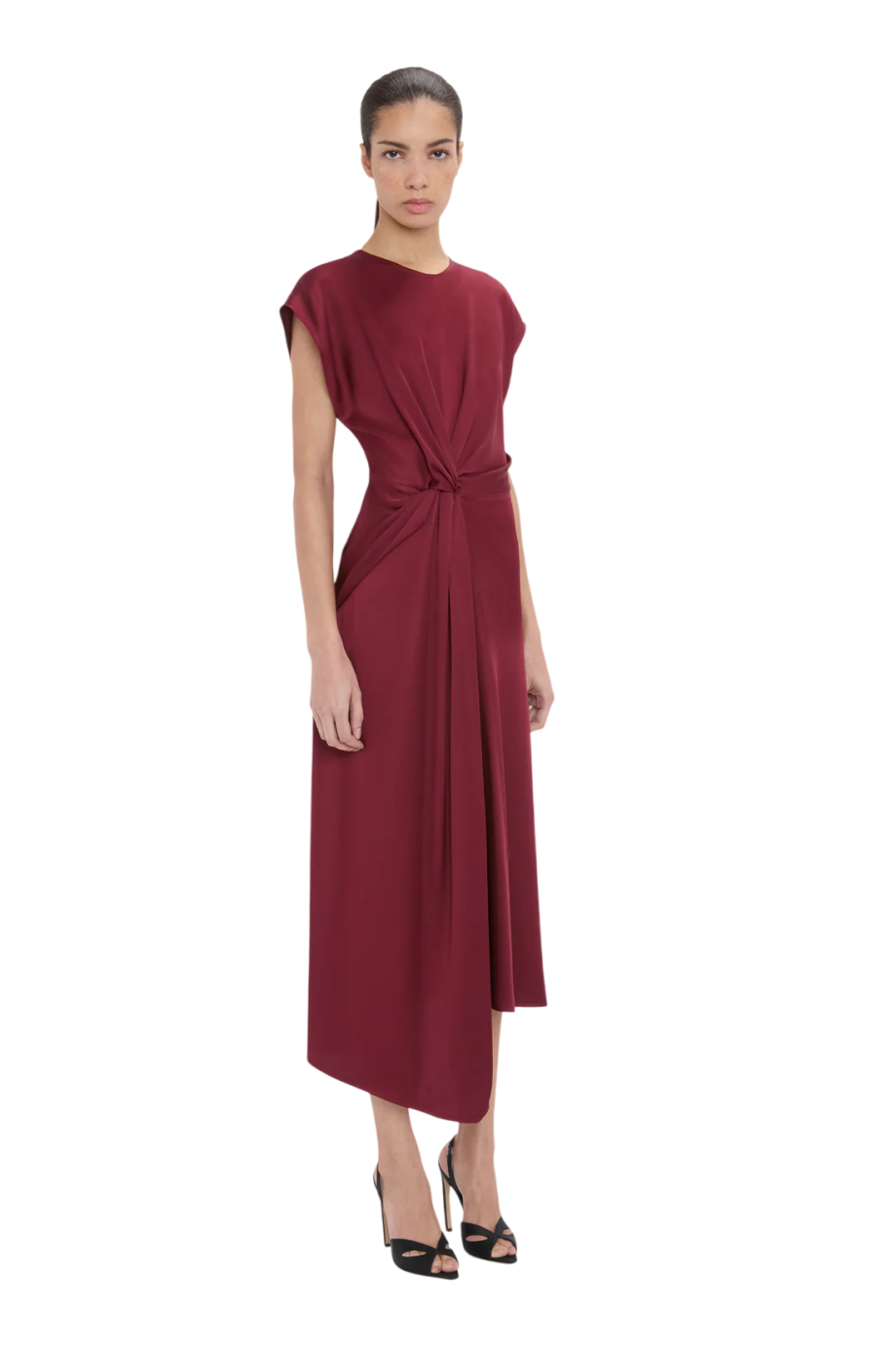 Blousey crepe midi dress in blackcurrant
