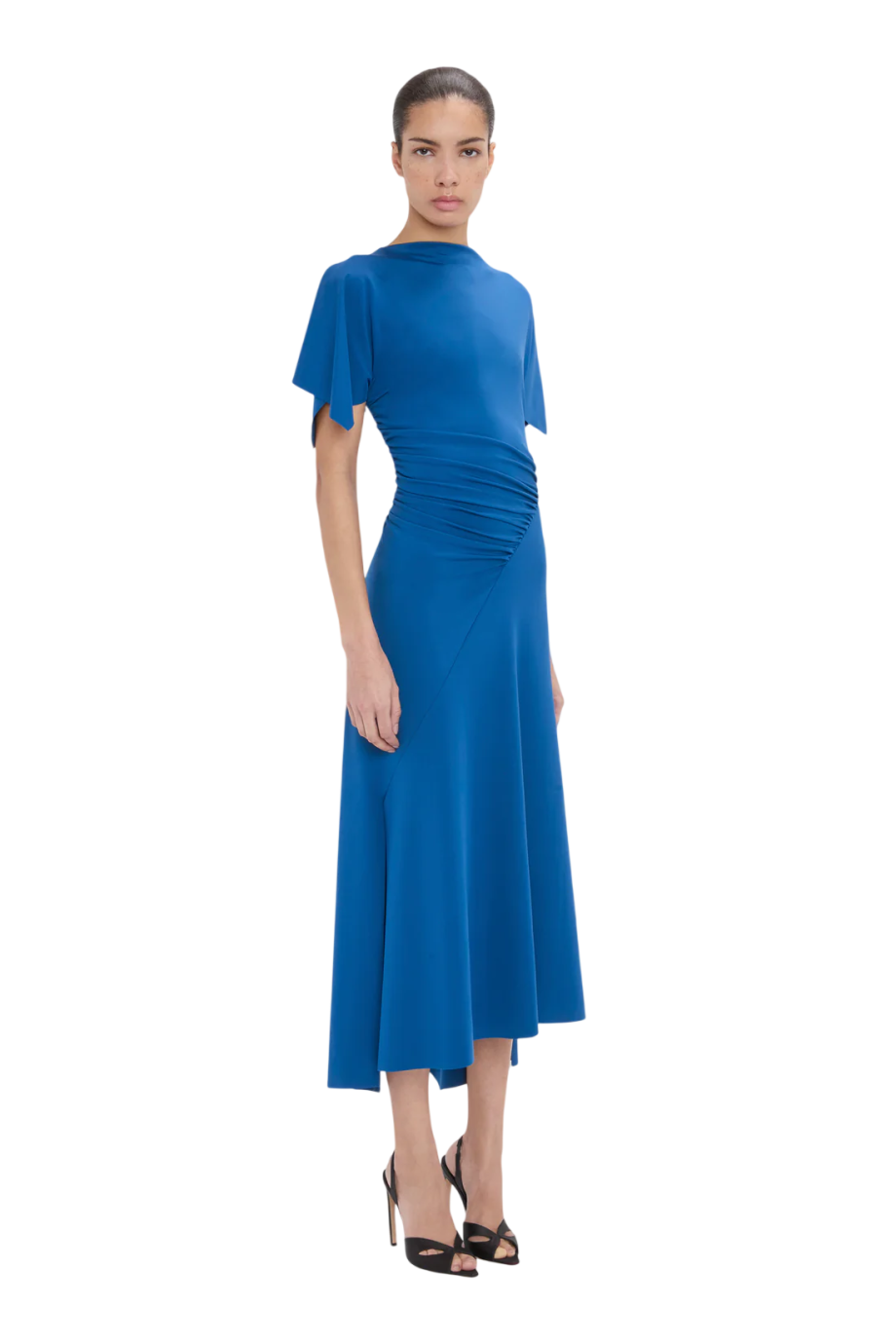 Blousey crepe midi dress in dark ocean