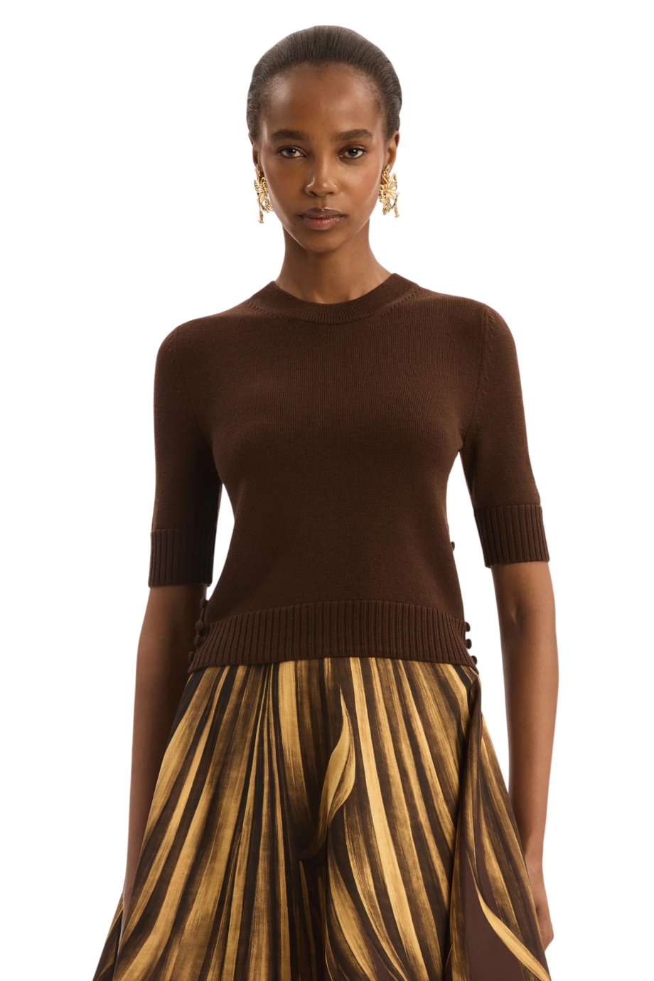 Wool knit top in mahogany