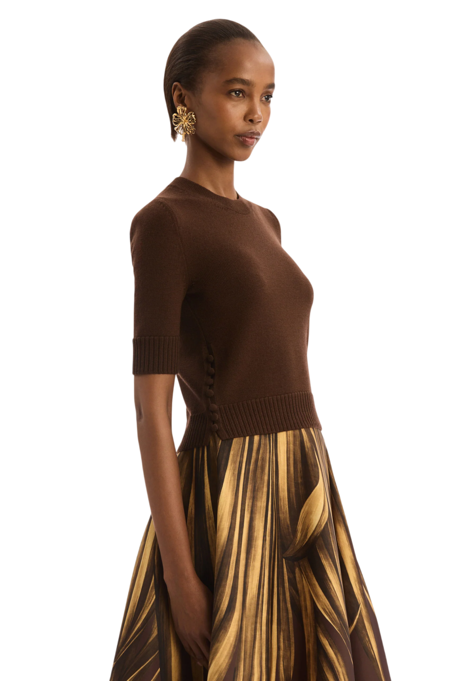 Wool knit top in mahogany
