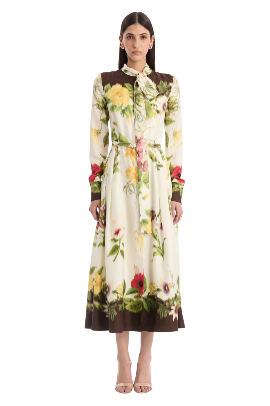 Dominican printed silk midi dress in multicolor