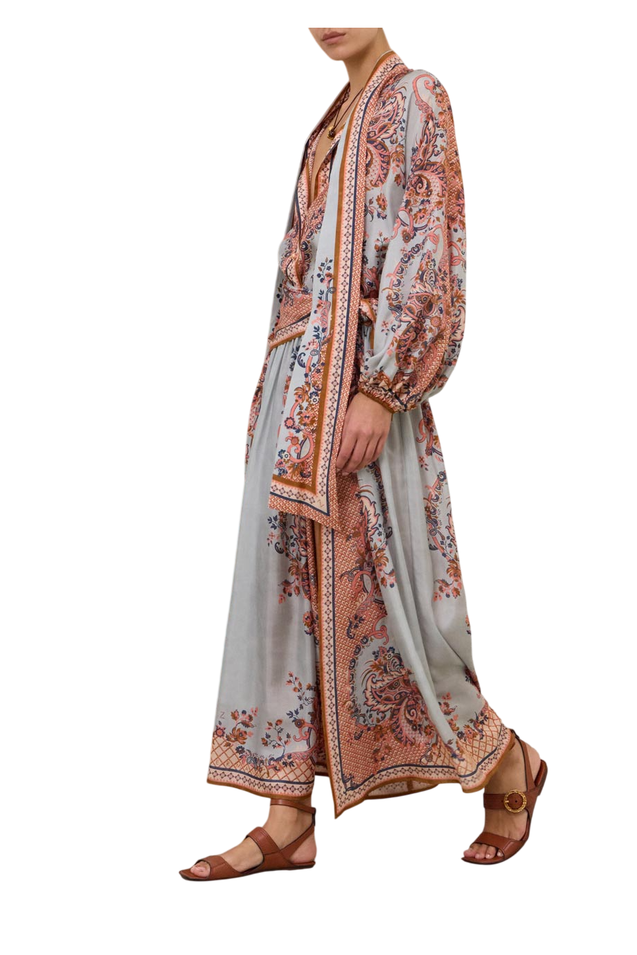 Silk printed blouse in coral paisley