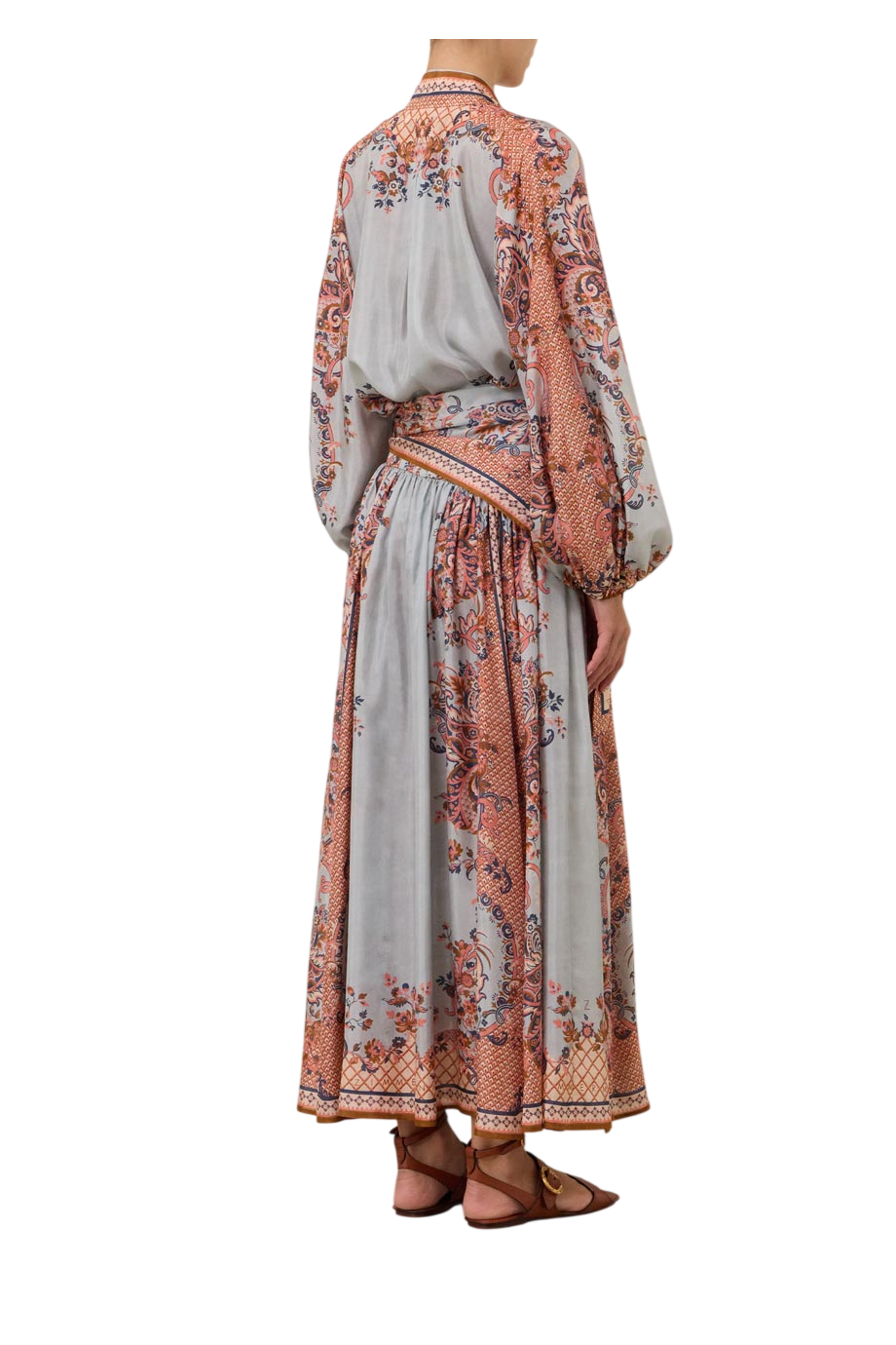 Silk printed blouse in coral paisley