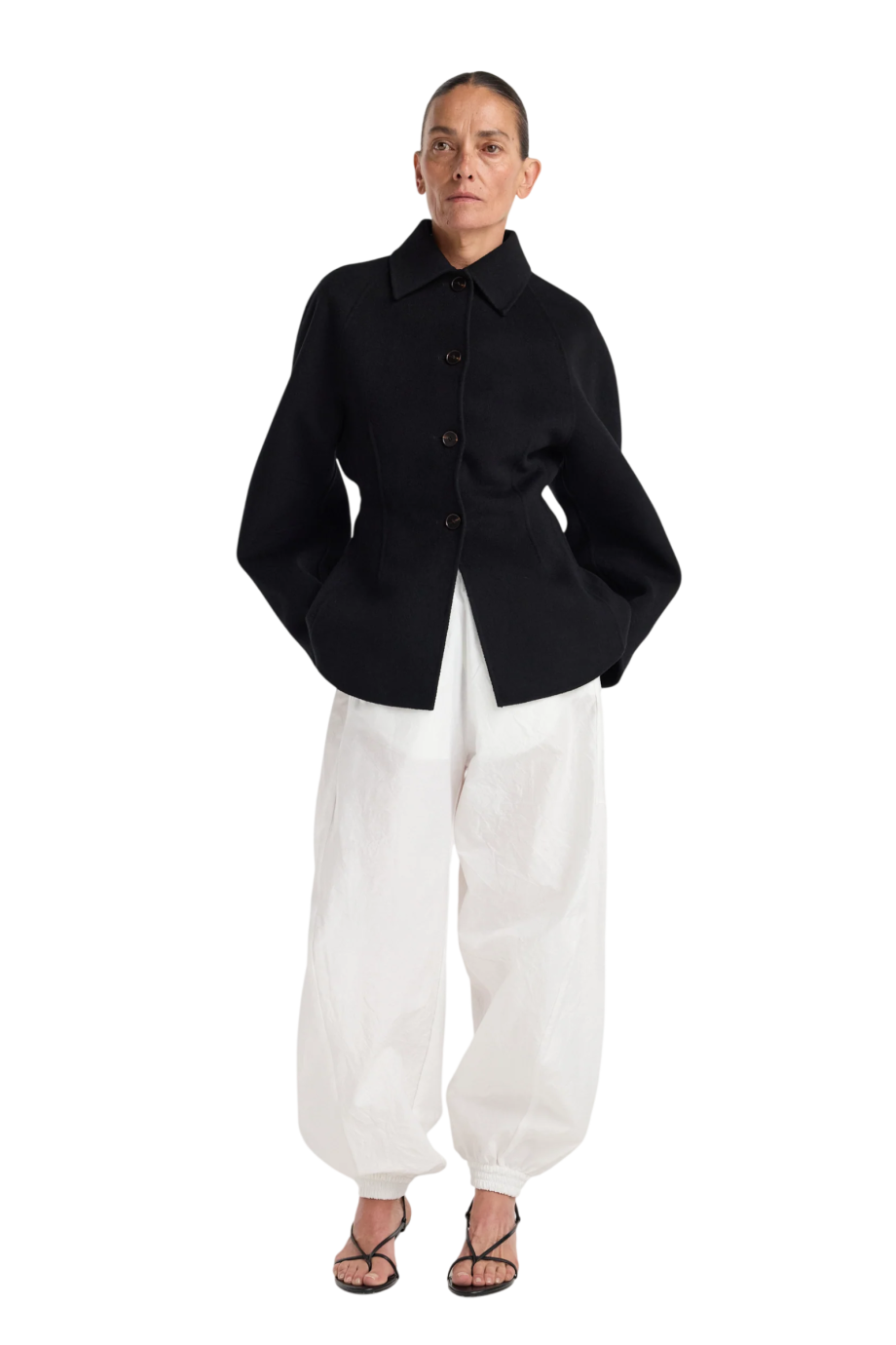 Double-faced wool and cashmere sculptural jacket in black