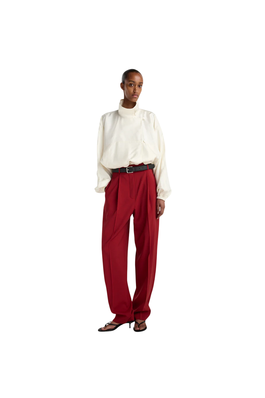 Daria single-pleat wool pants in carmine