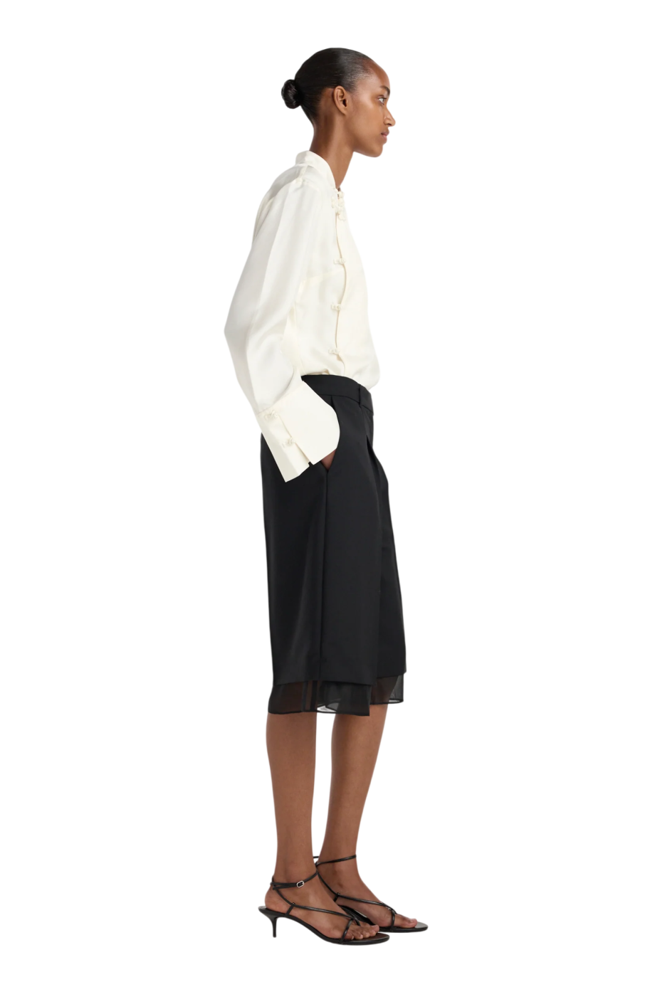 Organza-lined tailored shorts in black