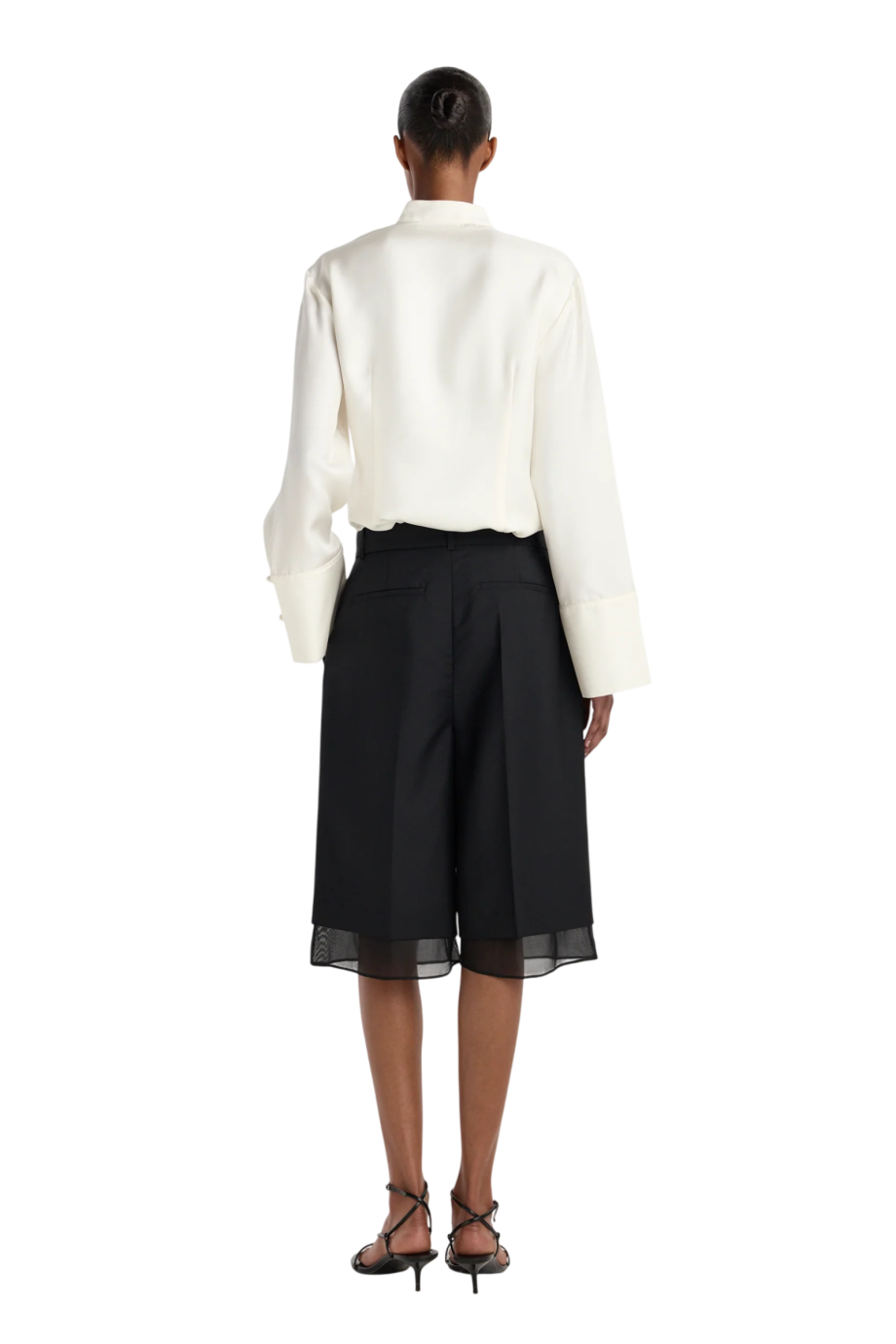 Organza-lined tailored shorts in black