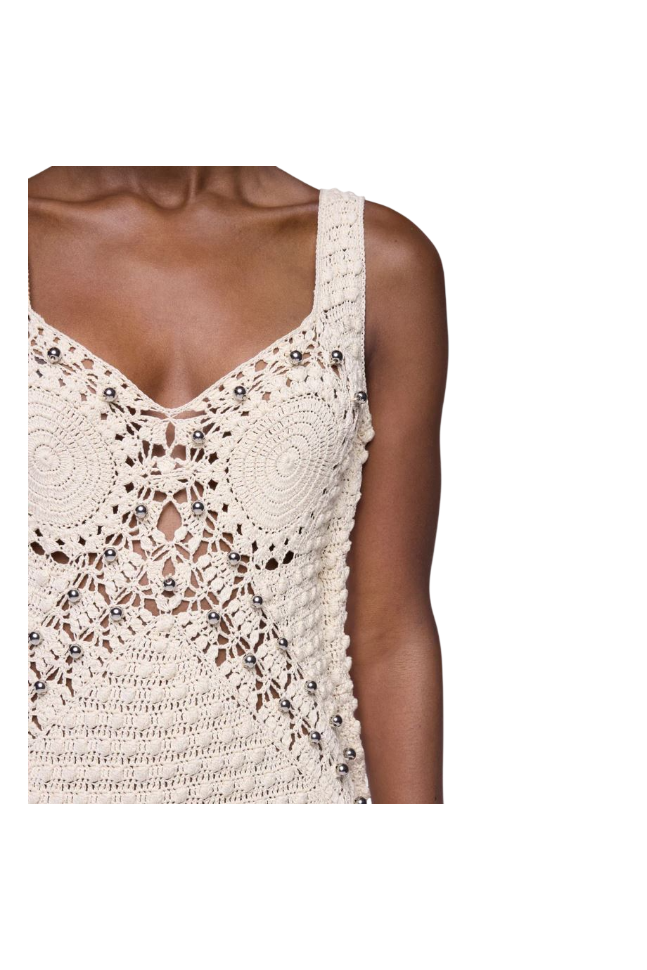 Hand-crocheted cotton dress in ecru
