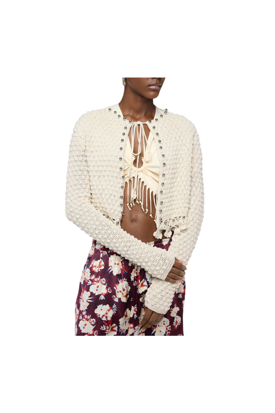 Hand-crocheted cotton cardigan in ecru