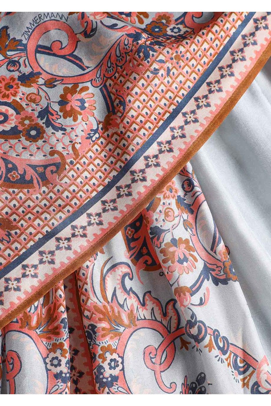 Silk printed midi skirt in coral paisley