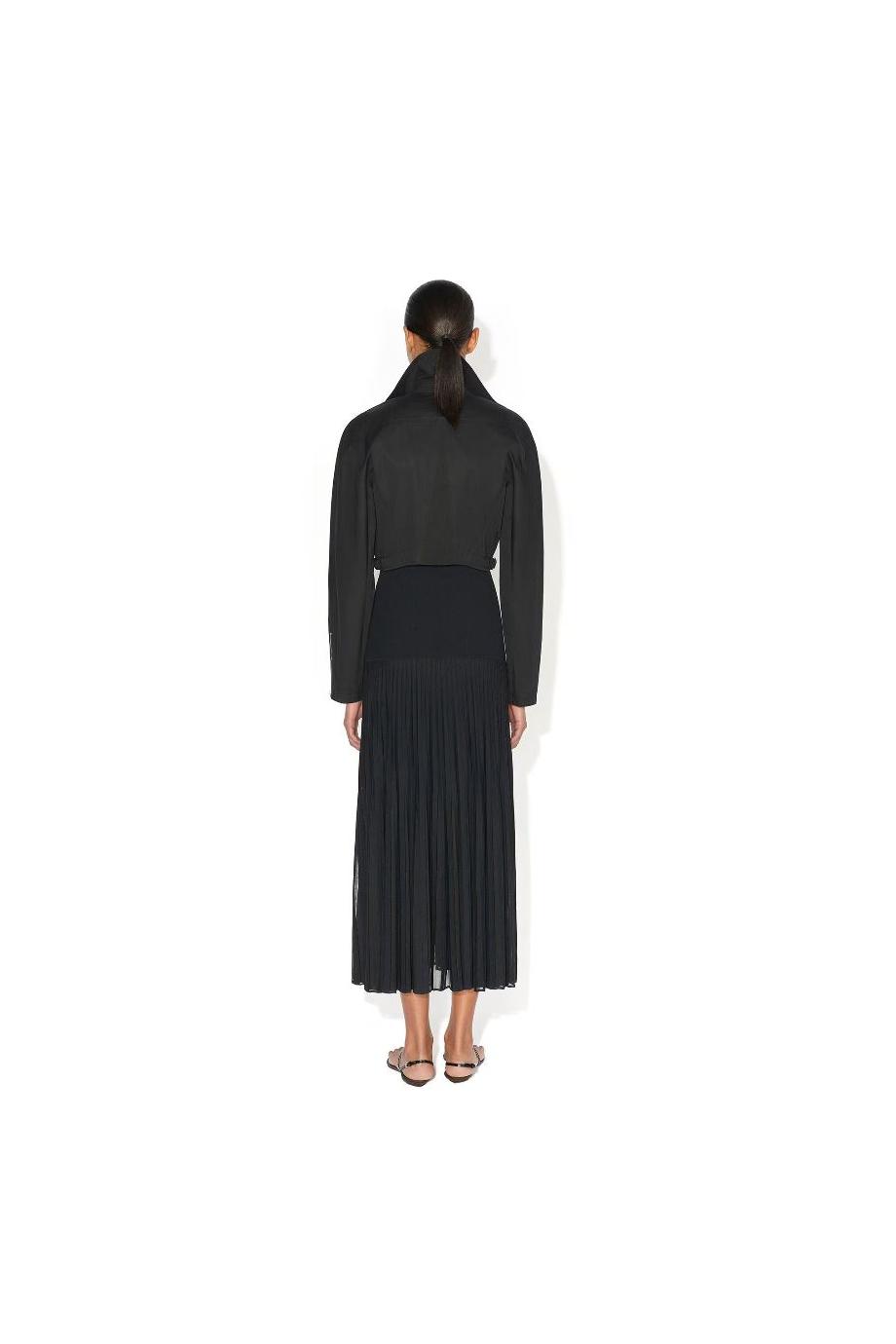 Pleated jersey midi dress in black