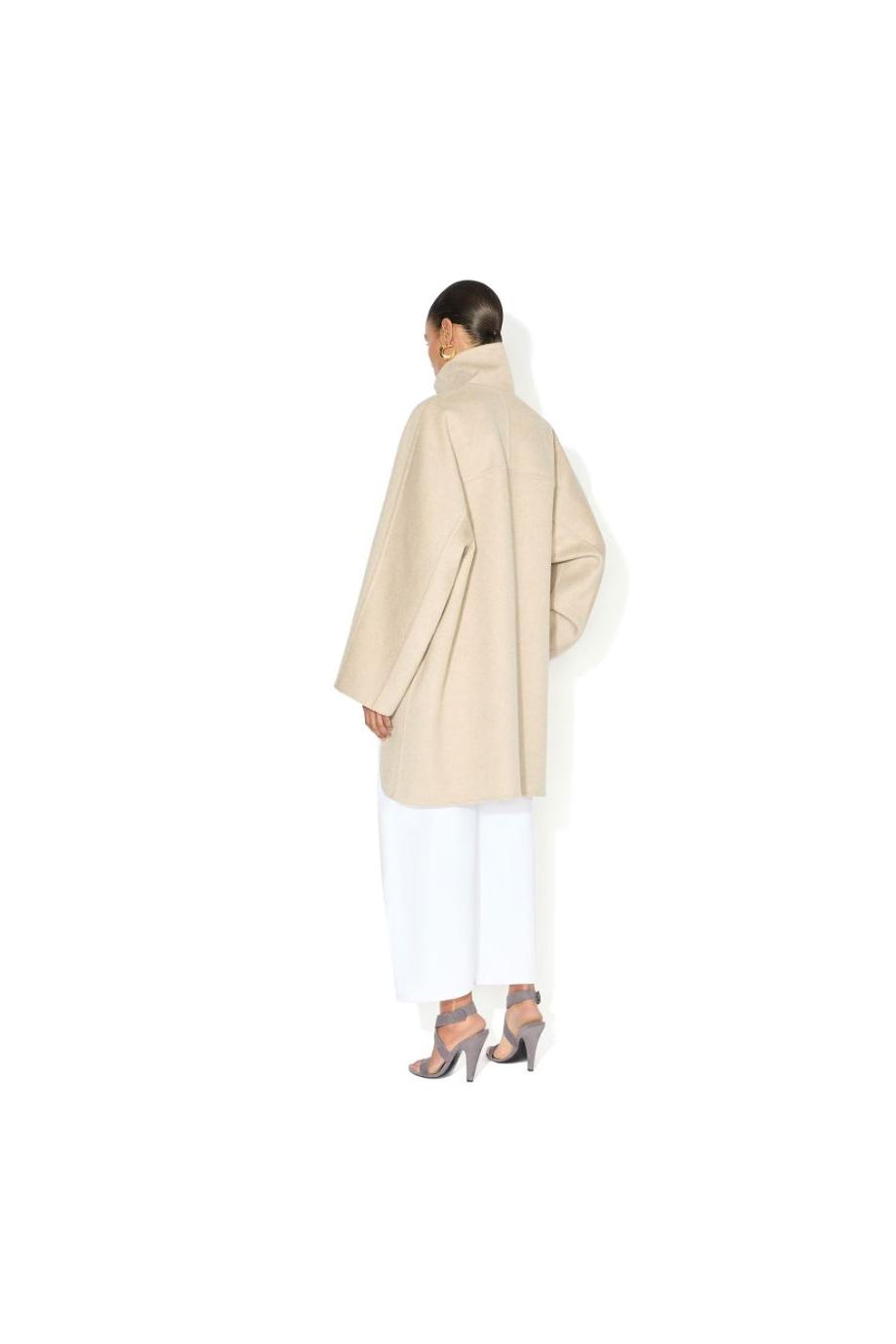 Asymmetric double-face cashmere coat in beige