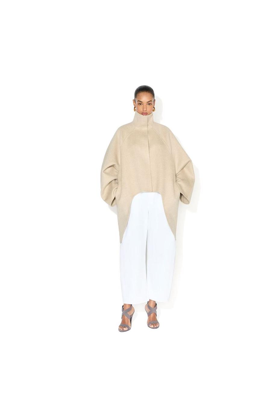 Asymmetric double-face cashmere coat in beige
